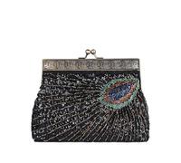 CORIOS Bolso de Noche Mujer de Pavo Real Clutch con Lentejuelas Bolso de Fiesta Pequeña con Cuentas Vintage Bolso de Mano Hombro Bandolera con Cadena Desmontable para Boda Banquete Cóctel Negro