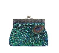 CORIOS Bolso de Noche Mujer de Pavo Real Clutch con Lentejuelas Bolso de Fiesta Pequeña con Cuentas Vintage Bolso de Mano Hombro Bandolera con Cadena Desmontable para Boda Banquete Azul Verdoso
