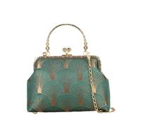 CORIOS Bolso de Noche para Mujer Clutch de Pavo Real Bolso de Fiesta Pequeña con Cuentas Vintage Poliéster Bolso de Mano Hombro Elegante Bolso Bandolera con Cadena para Boda Cóctel Banquete Verde