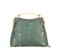CORIOS Bolso de Noche para Mujer Clutch de Pavo Real Bolso de Fiesta Pequeña con Cuentas Vintage Poliéster Bolso de Mano Hombro Elegante Bolso Bandolera con Cadena para Boda Cóctel Banquete Verde C