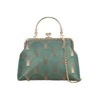 CORIOS Bolso de Noche para Mujer Clutch de Pavo Real Bolso de Fiesta Pequeña con Cuentas Vintage Poliéster Bolso de Mano Hombro Elegante Bolso Bandolera con Cadena para Boda Cóctel Banquete Verde A