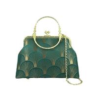 CORIOS Bolso de Noche para Mujer Clutch de Pavo Real Bolso de Fiesta Pequeña con Cuentas Vintage Poliéster Bolso de Mano Hombro Elegante Bolso Bandolera con Cadena para Boda Cóctel Banquete Verde B