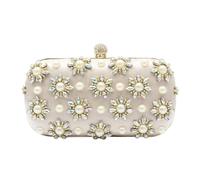 CORIOS Bolso de Noche para Mujer con Diamantes de Imitación, Clutch de Fiesta Pequeña con Cristal, Elegante de Hombro con Perlas para Boda Lujoso Almendra