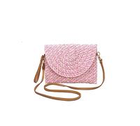 CORIOS Bolso de Paja de Mano para Mujer de Playa de Verano Tejido a Mano Bohemio Retro Bandolera Tote Estilo Boho para Viajes Vacaciones Rosa