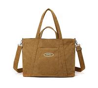 CORIOS Bolso de Pana para Mujer Bolso de Mano Bolso Shopper Bolso Tote Gran Capacidad Bolso de Hombro Bolsa de Ocio Multifuncional Bolso de Bandolera para Compras Viajes Citas Trabajo Marrón Claro