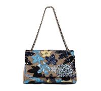 CORIOS Bolsos de Bandolera en Lino y Algodón Mujer Bolso de Hombro con Bordados de Lentejuelas Bolso de Mano para Estilo Boho Bolso Playa Étnico Bolso Cruzados Vacaciones Viajes Tote Azul Oscuro