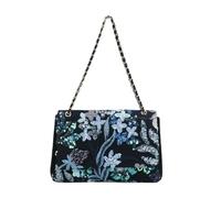 CORIOS Bolsos de Bandolera en Lino y Algodón Mujer Bolso de Hombro con Bordados de Lentejuelas Bolso de Mano para Estilo Boho Bolso Playa Étnico Bolso Cruzados Vacaciones Viajes Tote Verde Azulado