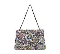 CORIOS Bolsos de Bandolera en Lino y Algodón Mujer Bolso de Hombro con Bordados de Lentejuelas Bolso de Mano para Estilo Boho Bolso Playa Étnico Bolso Cruzados Tote Lentejuelas en Forma de Diamante