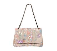 CORIOS Bolsos de Bandolera en Lino y Algodón Mujer Bolso de Hombro con Bordados de Lentejuelas Bolso de Mano para Estilo Boho Bolso Playa Étnico Bolso Cruzados Vacaciones Viajes Tote Cadena Beige