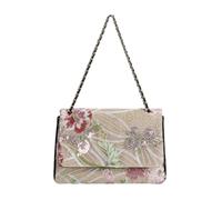 CORIOS Bolsos de Bandolera en Lino y Algodón Mujer Bolso de Hombro con Bordados de Lentejuelas Bolso de Mano para Estilo Boho Bolso Playa Étnico Bolso Cruzados Tote Flores Rojas y Hojas Verdes
