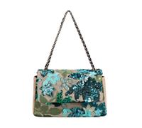 CORIOS Bolsos de Bandolera en Lino y Algodón Mujer Bolso de Hombro con Bordados de Lentejuelas Bolso de Mano para Estilo Boho Bolso Playa Étnico Bolso Cruzados Vacaciones Viajes Tote Verde Pavo Real