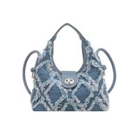 CORIOS Bolsos Vaqueros para Mujer Bolso de Mano de Tejano de Mezclilla Jean Moda Bolso de Hombro Bandolera con Diseño Acolchado y Flecos Elegante Tote para Compras Citas Viajes Trabajo Azul