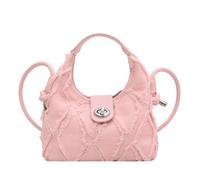 CORIOS Bolsos Vaqueros para Mujer Bolso de Mano de Tejano de Mezclilla Jean Moda Bolso de Hombro Bandolera con Diseño Acolchado y Flecos Elegante Tote para Compras Citas Viajes Trabajo Rosa