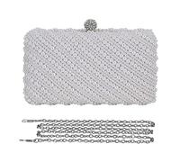 CORIOS Clutch Mujer Perlas Cartera de Mano Bolso de Noche Bolso de Tarde de Las Señoras Embrague Novia Bolso de Hombro Elegante Bolsos Bandolera para Fiesta de Graduación Boda Banquete Blanco