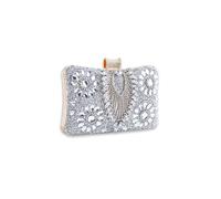 CORIOS Diamantes de Imitación Clutch para Mujer Bolsa de Noche Bolso de Fiesta Pequeña Bolso de Boda Elegante Bolso de Hombro Lujoso Bolsos Bandolera para Fiesta de Graduación Banquete Plata