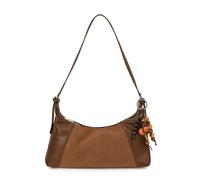 CORIOS Elegante Bolso de Hombro para Mujer Bolso de Bandolera con Colgante de Perlas de Madera PU Cuero Bolso de Mano Gran Capacidad Bolso Cruzado Viajes Shopper Trabajo Compras Tote Marrón