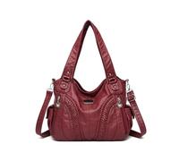 CORIOS Elegante Bolso de Hombro para Mujer Bolso de Mano con Textura Tejida Grande Bolso Bandolera de Cuero PU Moda Trabajo Viajes Compras Citas Uso Diario Tote Rojo Vino
