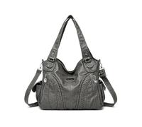 CORIOS Elegante Bolso de Hombro para Mujer Bolso de Mano con Textura Tejida Grande Bolso Bandolera de Cuero PU Moda Trabajo Viajes Compras Citas Uso Diario Tote Gris