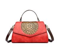 CORIOS Elegante Bolso de Hombro PU Cuero Bolso de Mano para Mujer Impermeable Bolso de Bandolera Pequeño Bolso Shopper Retro Bolso Cruzado Trabajo Compras Viajes Bolso Tote Rojo