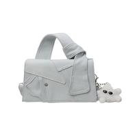 CORIOS Elegante Bolso de Mano de Jean para Mujer Bolsos Vaqueros Bolso de Hombro con Lindo Colgante de Peluche Bolso Bandolera con Solapa Patchwork Pequeño Tote de Tejano de Mezclilla Blanco