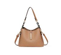 CORIOS Elegante Bolso de Mano Mujer PU Cuero Bolso de Hombro de Bandolera Bolso de Cubeta con Patrón de Rombos Pequeño Bolso Shopper Retro Bolso Cruzado Trabajo Compras Viajes Tote Amarillo Terroso