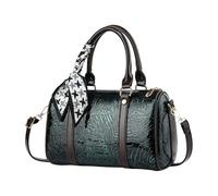 CORIOS Elegante Bolso de Mano para Mujer Bolso Boston con Decoración de Paño PU Cuero Bolsos de Hombro Bordados Bolso Bandolera Vintage Tote Compras Citas Viajes Trabajo Bolso Cruzados Verde