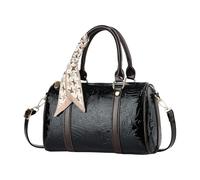 CORIOS Elegante Bolso de Mano para Mujer Bolso Boston con Decoración de Paño PU Cuero Bolsos de Hombro Bordados Bolso Bandolera Vintage Tote Compras Citas Viajes Trabajo Bolso Cruzados Negro