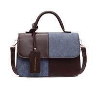 CORIOS Elegante Bolso de Mano para Mujer Bolso de Hombro con Diseño Patchwork PU Cuero Bolso de Bandolera Cruzado Tote con Correa Ajustable y Desmontable para Trabajo Viajes Shopper Café Azul L