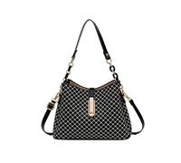 CORIOS Elegante Bolso de Mano para Mujer PU Cuero Bolso de Hombro de Bandolera Bolso de Cubeta con Patrón de Rombos Pequeño Bolso Shopper Retro Bolso Cruzado Trabajo Compras Viajes Tote Negro