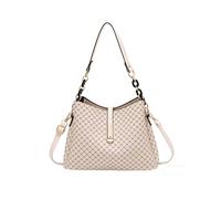 CORIOS Elegante Bolso de Mano para Mujer PU Cuero Bolso de Hombro de Bandolera Bolso de Cubeta con Patrón de Rombos Pequeño Bolso Shopper Retro Bolso Cruzado Trabajo Compras Viajes Tote Beige