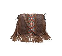 CORIOS Estilo Boho Bolso de Bandolera Bolso de Hombro con Flecos para Mujer Retro Bolso de Mano con Borlas Tote con Estampado Floral Étnico Cuero PU Bolso Cruzado Bolso Playa Diseño Tejido