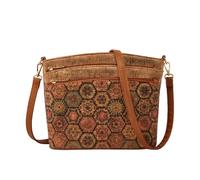 CORIOS Estilo Boho Bolsos de Hombro Bandolera para Mujer Bolso Cruzados de Corcho Natural Bolso de Mano con Estampado Étnico Retro Trabajo Compras Citas Viajes Tote Flor Cuadrada