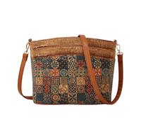 CORIOS Estilo Boho Bolsos de Hombro Bandolera para Mujer Bolso Cruzados de Corcho Natural Bolso de Mano con Estampado Étnico Retro Trabajo Compras Citas Viajes Tote Oliva