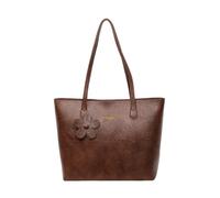 CORIOS Maletín Portátil para Mujer Bolso de Mano de PU Cuero Bolso de Hombro con Elegante Dije de Flor Gran Capacidad Bolso Estilizado Tote para Viajes Compras Trabajo Citas Marrón