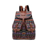 CORIOS Mochila Bohemia Mujer con Estampado Geométrico Étnico, Bolso de Hombro Convertible en Poliéster con Cierre de Cordón, Multicolor, 30 x 15 x 40 cm