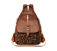 CORIOS Mochila con Estampado de Leopardo Mujer Bolso Mochilas de PU Cuero Convertible Bolso de Mano de Hombro Retro Mochilas Morral Backpack Multiusos Bolsas de Escuela Daypack Marrón