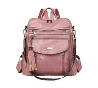 CORIOS Mochila con Flecos Mujer Bolso Mochilas de PU Cuero Morral Backpack de Múltiples Bolsillos Convertible Bolso de Mano de Hombro Bolsas de Escuela Daypack Retro Mochilas para Viaje Trabajo Rosa