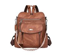 CORIOS Mochila con Flecos Mujer Bolso Mochilas de PU Cuero Morral Backpack de Múltiples Bolsillos Convertible Bolso de Mano de Hombro Bolsas de Escuela Daypack Retro Mochilas para Viaje Trabajo Marrón