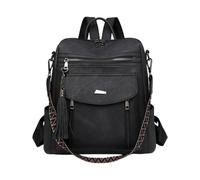 CORIOS Mochila con Flecos Mujer Bolso Mochilas de PU Cuero Morral Backpack de Múltiples Bolsillos Convertible Bolso de Mano de Hombro Bolsas de Escuela Daypack Retro Mochilas para Viaje Trabajo Negro