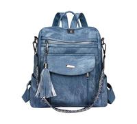 CORIOS Mochila con Flecos Mujer Bolso Mochilas de PU Cuero Morral Backpack de Múltiples Bolsillos Convertible Bolso de Mano de Hombro Bolsas de Escuela Daypack Retro Mochilas para Viaje Trabajo Azul