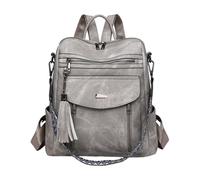 CORIOS Mochila con Flecos Mujer Bolso Mochilas de PU Cuero Morral Backpack de Múltiples Bolsillos Convertible Bolso de Mano de Hombro Bolsas de Escuela Daypack Retro Mochilas para Viaje Trabajo Gris