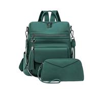 CORIOS Mochila de PU Cuero Mujer Bolso Mochilas con Flecos y Estampado de Leopardo Convertible Bolso de Mano de Hombro Morral Backpack Set de 2 Piezas Retro Mochilas Bolsas de Escuela Daypack Verde
