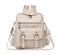 CORIOS Mochila de PU Cuero Mujer Morral Backpack con Flecos Bolso Mochilas de Múltiples Bolsillos Retro Mochilas Bolsas de Escuela Daypack Convertible Bolso de Mano de Hombro para Trabajo Viaje Beige