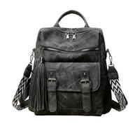 CORIOS Mochila de PU Cuero Mujer Morral Backpack con Flecos Bolso Mochilas de Múltiples Bolsillos Retro Mochilas Bolsas de Escuela Daypack Convertible Bolso de Mano de Hombro para Trabajo Viaje Negro