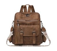 CORIOS Mochila de PU Cuero Mujer Morral Backpack con Flecos Bolso Mochilas de Múltiples Bolsillos Retro Mochilas Bolsas de Escuela Daypack Convertible Bolso de Mano de Hombro para Trabajo Marrón