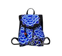 CORIOS Mochila Mujer Bolso Mochilas con Bordado Étnico Bohemia Morral Backpack Mochilas con Cierre de Cordón Bolso de Mano de Hombro de Lona Retro Daypack Bolsas de Escuela Porcelana Azul y Blanca L