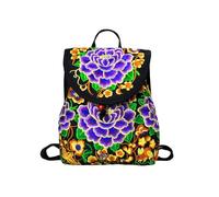 CORIOS Mochila para Mujer Bolso Mochilas con Bordado Étnico Bohemia Morral Backpack Mochilas con Cierre de Cordón Bolso de Mano de Hombro de Lona Retro Daypack Bolsas de Escuela Peonía Morada L