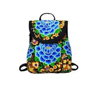 CORIOS Mochila para Mujer Bolso Mochilas con Bordado Étnico Bohemia Morral Backpack Mochilas con Cierre de Cordón Bolso de Mano de Hombro de Lona Retro Daypack Bolsas de Escuela Peonía Azul S