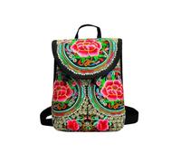 CORIOS Mochila para Mujer Bolso Mochilas con Bordado Étnico Bohemia Morral Backpack Mochilas con Cierre de Cordón Bolso de Mano de Hombro de Lona Retro Daypack Bolsas de Escuela Peonía del Dinero S