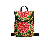 CORIOS Mochila para Mujer Bolso Mochilas con Bordado Étnico Bohemia Morral Backpack Mochilas con Cierre de Cordón Bolso de Mano de Hombro de Lona Retro Daypack Bolsas de Escuela Peonía Roja S